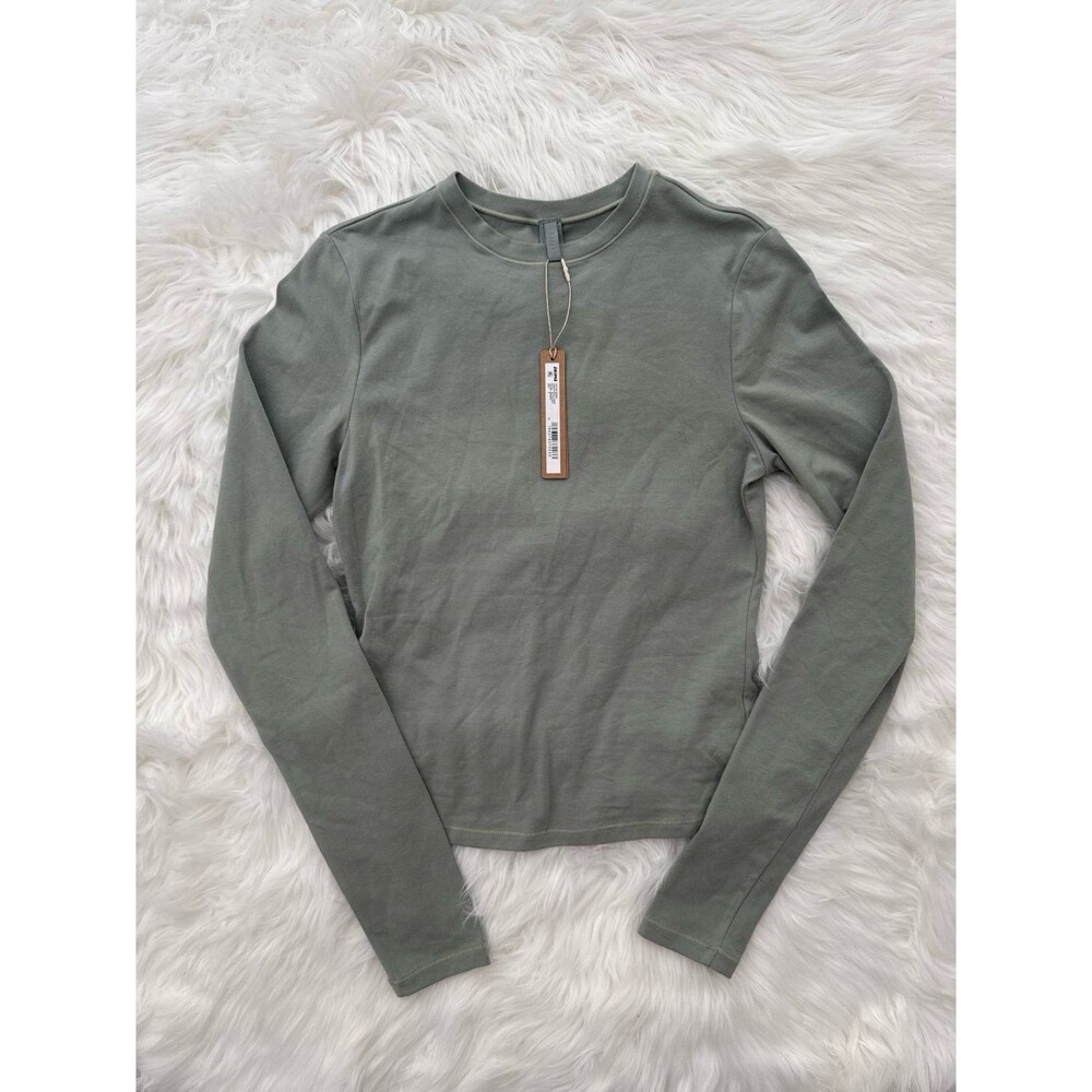 Skims Cotton Jersey Long Sleeve T-shirt Mineral Size Small